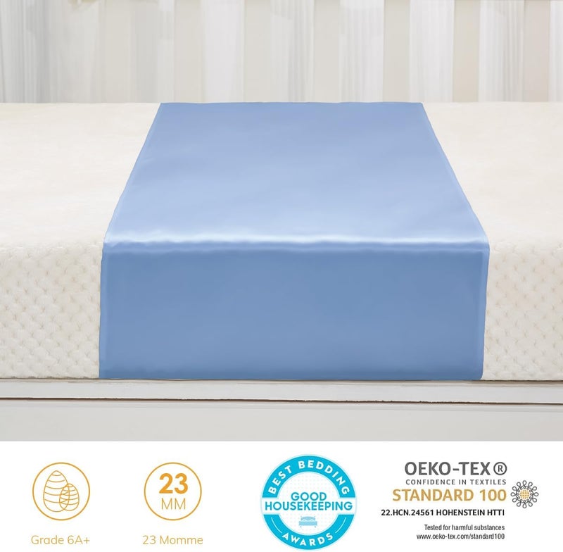 PROMEED 100% Mulberry Silk Bassinet Sleeve for Baby Bald Spots, Preminium 23 Momme Silk Bassinet Half Sheet for Baby Hair(Blue) - Image 3
